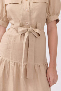 Serval Linen Dress-Olive