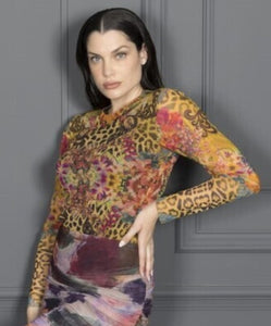 Leopard  Long Sleeve Mesh Top