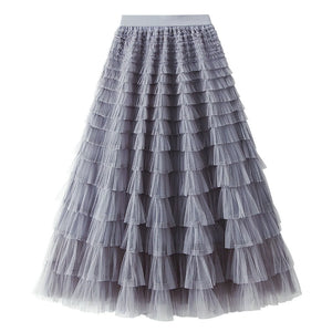 Tiered Mesh Skirt - Dove Grey