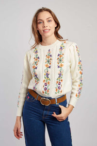 Caline Embroidered Sweater - Ecru