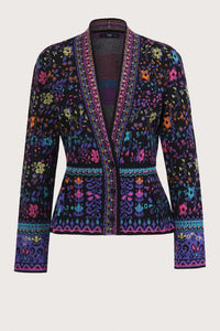 V Neck Cardigan/Jacket, Floral Pattern - Purple