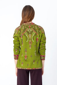 Ornamental Jacquard Cardigan - Citron Green