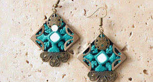 Balochi Embroidery Earrings-Turquoise