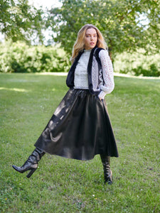 Vegan Leather Midi Skirt - Caramel