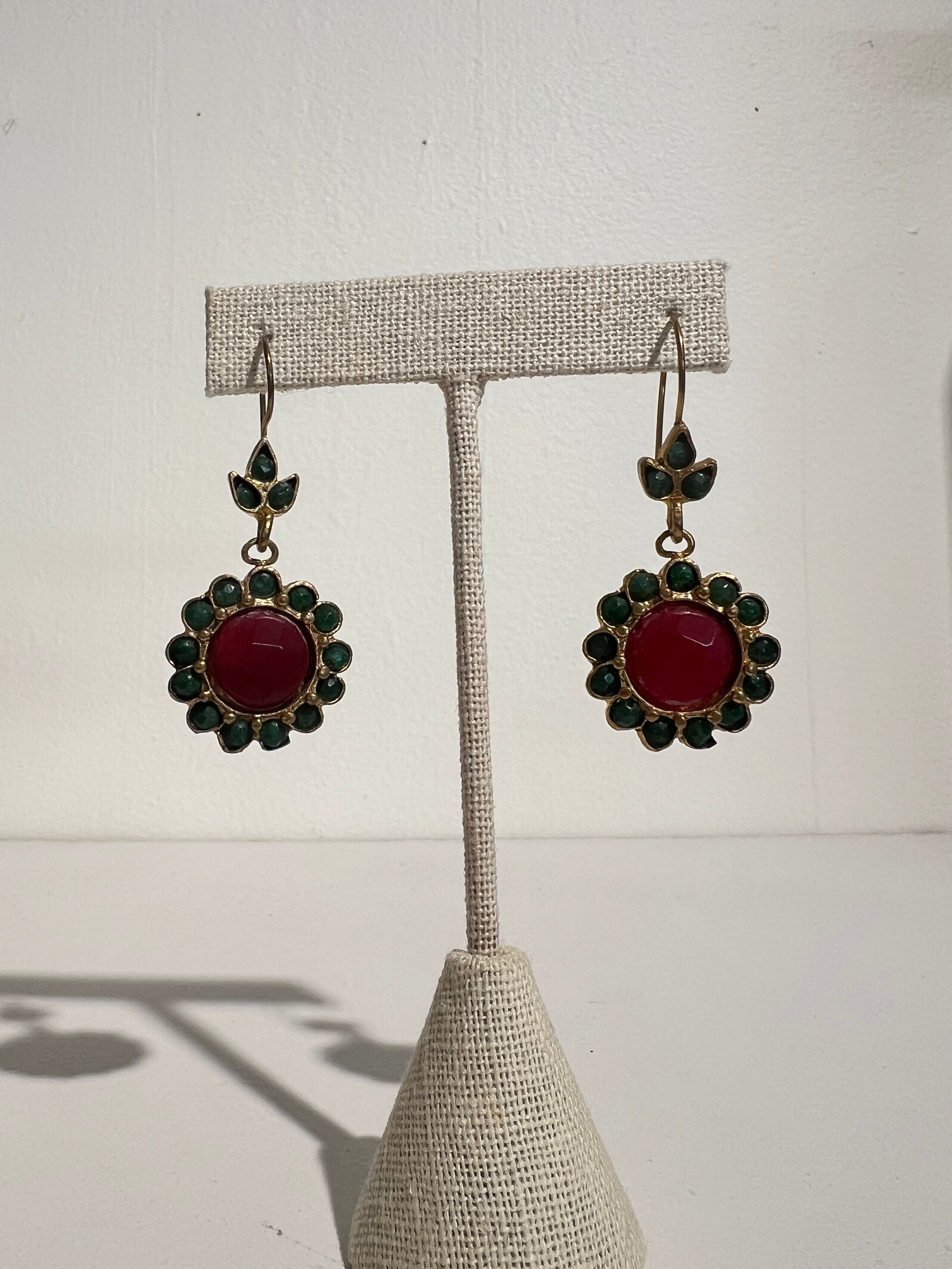 Red and Green Stone Earrings