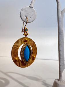 Turkish Gold and Blue Stone Earrings