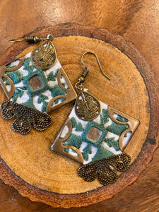 Balochi Embroidery Earrings-Sage