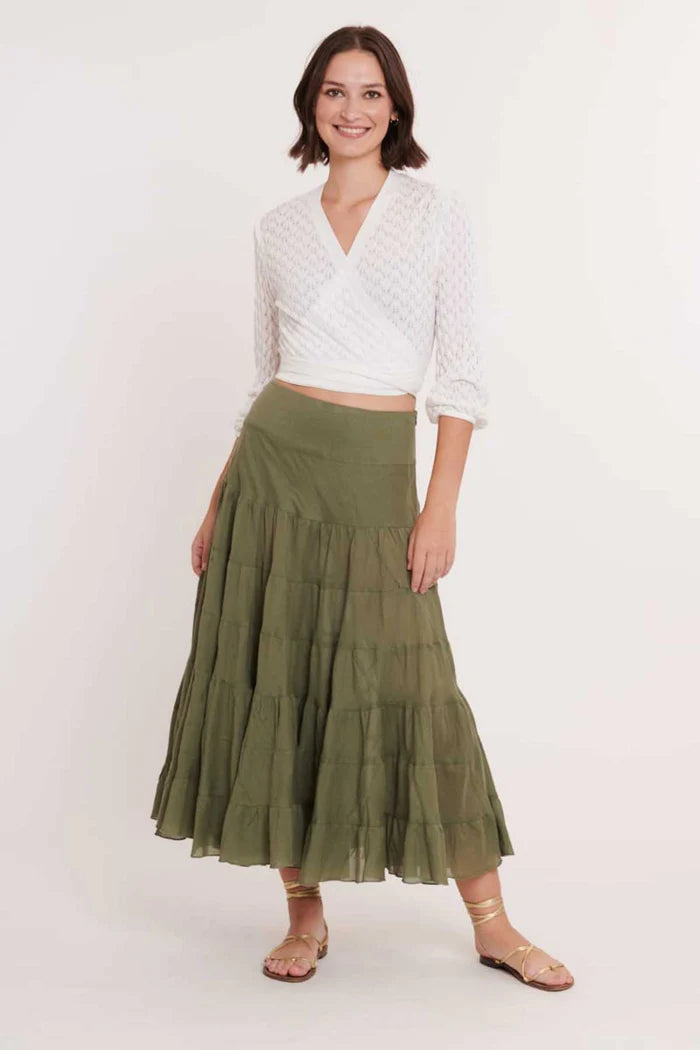 Flamenco Tiered Skirt - olive