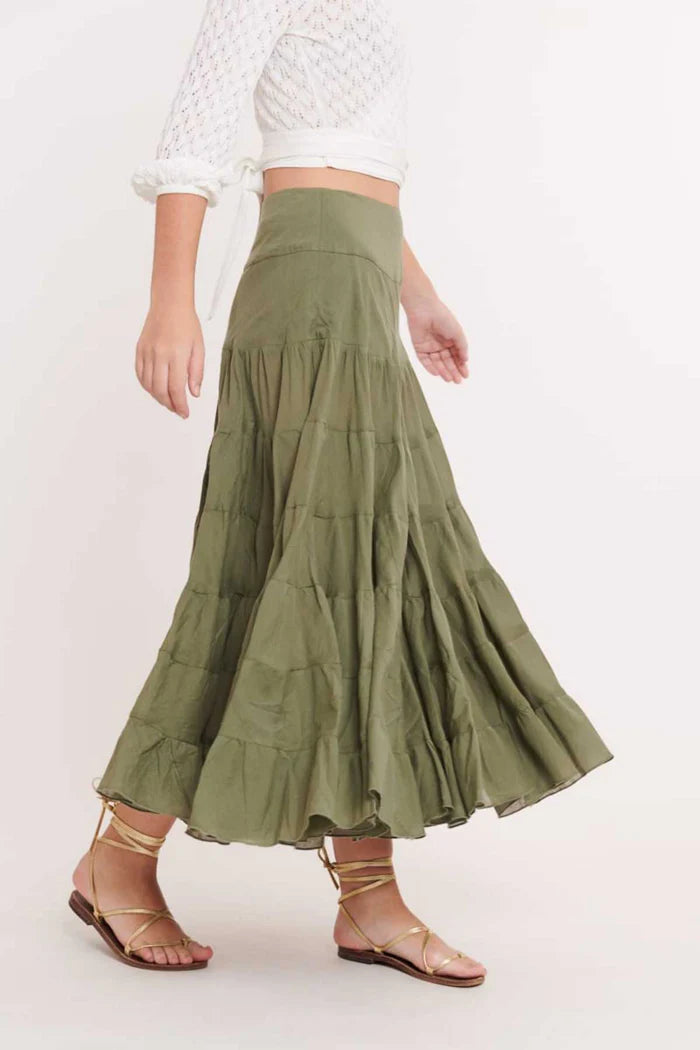 Flamenco Tiered Skirt - olive