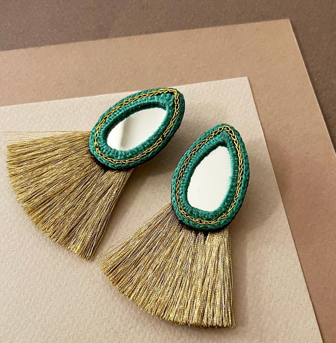 Turquoise and fringe Mirrored Earrings