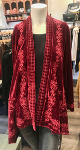 Velvet Embroidered Jacket-Ruby