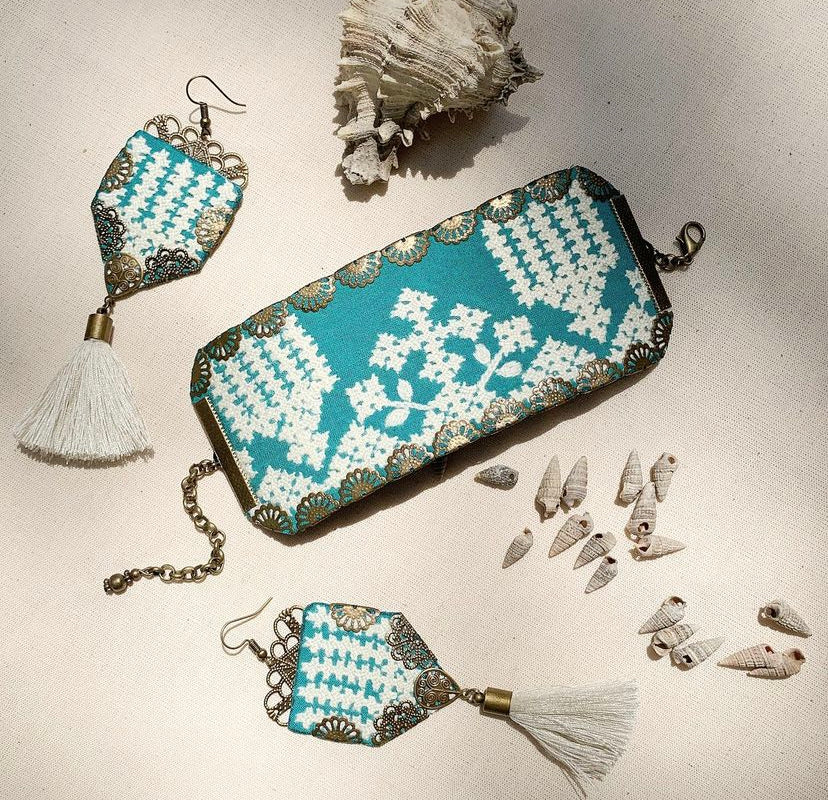 Balochi Embroidery Earrings-Turquoise