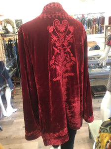 Velvet Embroidered Jacket-Ruby