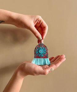 Balochi Embroidery Power Earrings- Fuschia/Aqua